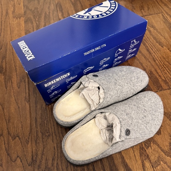 BIRKENSTOCK Zermatt Shearling Wool Felt Slippers in Light Gray - Picture 10 of 13